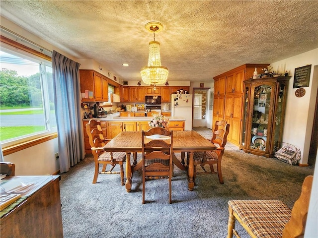 1031 Gameland Rd, Donegal, PA 16025 - dining space with light carpet, a chandelier, and a textured ceiling