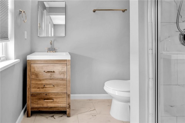 613 Newton Sq, Moon/Crescent Twp, PA 15108 - bathroom featuring vanity, a stall shower, and marble finish floors