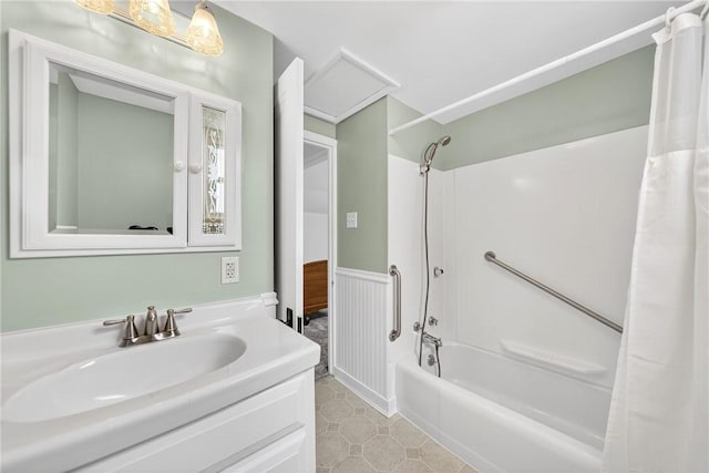 222 S 8th St, West Newton, PA 15089 - bathroom with shower / tub combo, vanity, and tile patterned floors