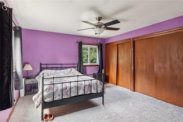 168 Debernardo Ln, Mahoning Twp, PA 16132 - bedroom with carpet flooring, two closets, and ceiling fan