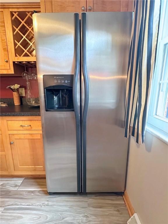 157 Aberdeen Dr, Mccandless, PA 15237 - kitchen featuring stainless steel refrigerator with ice dispenser and dark countertops