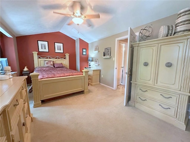 157 Aberdeen Dr, Mccandless, PA 15237 - bedroom featuring light carpet, vaulted ceiling, and a ceiling fan