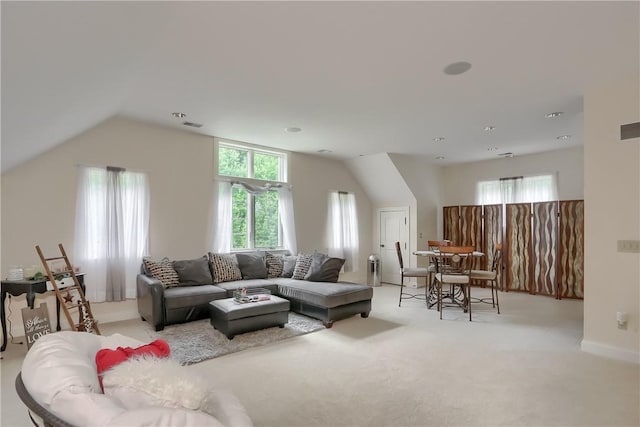 399 Cornetti Rd, Clearfield Twp, PA 16034 - living room featuring light carpet and vaulted ceiling