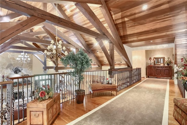 399 Cornetti Rd, Clearfield Twp, PA 16034 - interior space with a chandelier, wood ceiling, and wood finished floors
