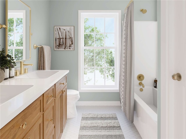 3500 Unionville Rd Bromley, Bromley, Cranberry Twp, PA 16066 - full bathroom featuring plenty of natural light, double vanity, tile patterned floors, and shower / tub combo