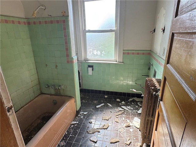 2019 Jenny Lind St, Mckeesport, PA 15132 - full bath with radiator heating unit, tile walls, wainscoting, and tile patterned floors