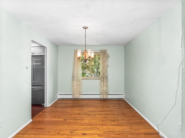 119 Abington Dr, Mt Lebanon, PA 15216 - unfurnished dining area with baseboard heating, a chandelier, and wood finished floors