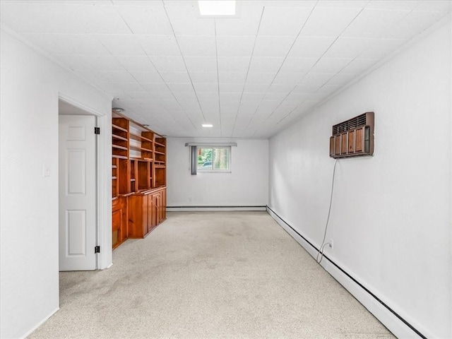 119 Abington Dr, Mt Lebanon, PA 15216 - below grade area featuring a baseboard radiator, light carpet, an AC wall unit, and baseboard heating