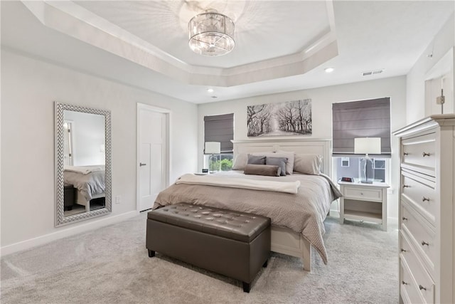 306 Helenium Dr, Adams Twp, PA 16046 - carpeted bedroom with a tray ceiling, recessed lighting, and a chandelier