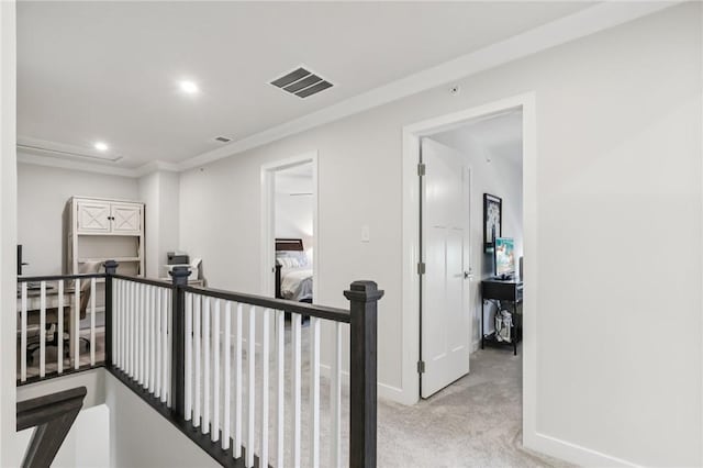 306 Helenium Dr, Adams Twp, PA 16046 - corridor featuring an upstairs landing, light colored carpet, recessed lighting, and ornamental molding