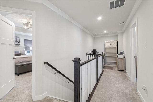 306 Helenium Dr, Adams Twp, PA 16046 - corridor with an upstairs landing, carpet flooring, recessed lighting, and crown molding