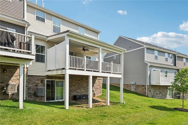 306 Helenium Dr, Adams Twp, PA 16046 - back of property with ceiling fan, a yard, and a balcony