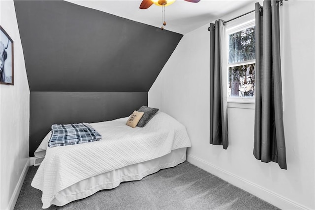 203 Stoney Hollow Rd, Winfield Twp, PA 16023 - carpeted bedroom featuring lofted ceiling and ceiling fan