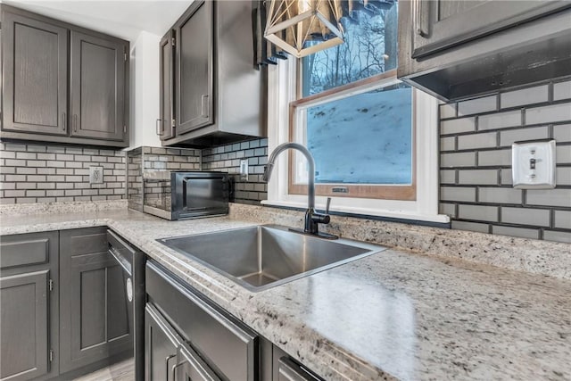 203 Stoney Hollow Rd, Winfield Twp, PA 16023 - kitchen featuring tasteful backsplash, dishwashing machine, and light stone counters