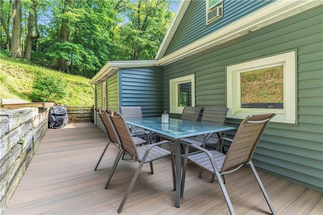 203 Stoney Hollow Rd, Winfield Twp, PA 16023 - wooden terrace featuring outdoor dining area