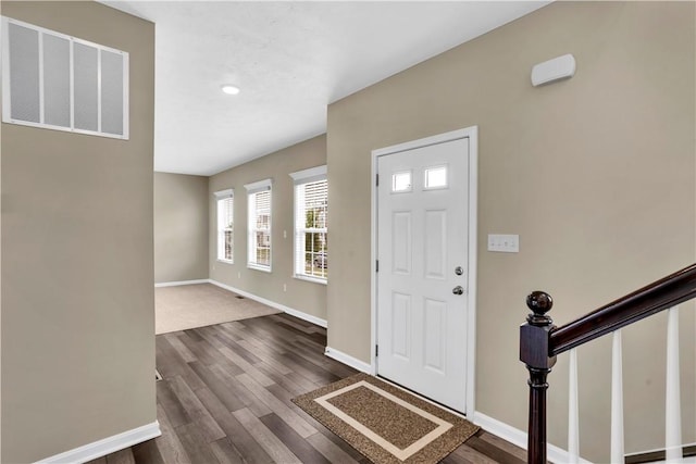 115 Cottonwood Dr, Brighton Twp, PA 15009 - entryway featuring dark wood-style floors, stairs, and recessed lighting