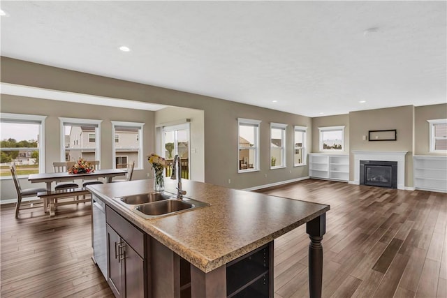 115 Cottonwood Dr, Brighton Twp, PA 15009 - kitchen featuring healthy amount of natural light, dark wood finished floors, open floor plan, recessed lighting, and a kitchen island with sink