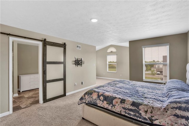 115 Cottonwood Dr, Brighton Twp, PA 15009 - carpeted bedroom featuring a barn door and a textured ceiling