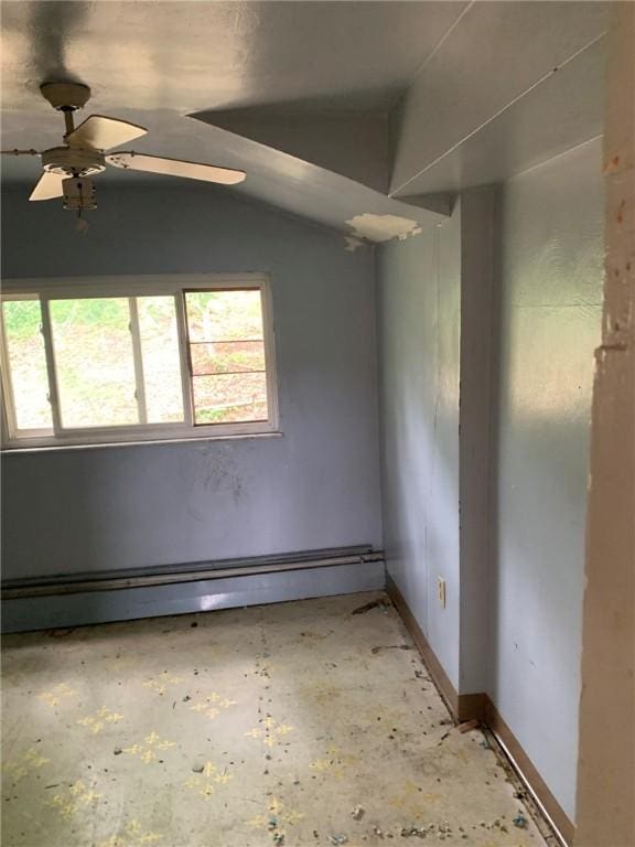 1309 Denise St, Overbrook, PA 15210 - unfurnished room featuring lofted ceiling, a ceiling fan, and a baseboard radiator