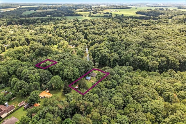 3067 N 3rd St, Jamestown, PA 16134 - aerial view of property and surrounding area with a forest and property boundaries highlighted