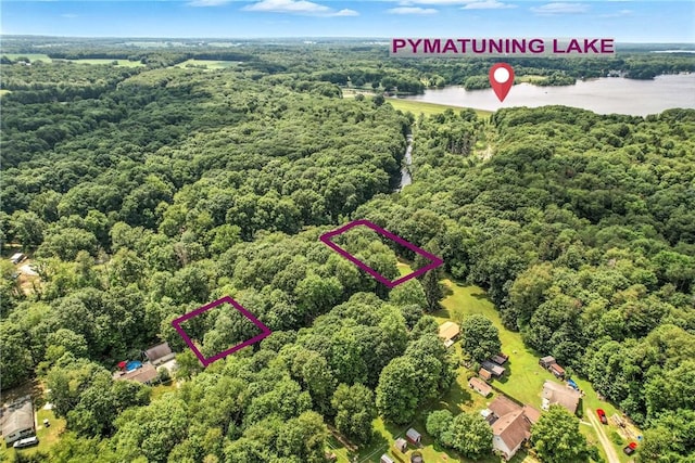 3067 N 3rd St, Jamestown, PA 16134 - aerial view of property and surrounding area featuring property parcel outlined and a large body of water