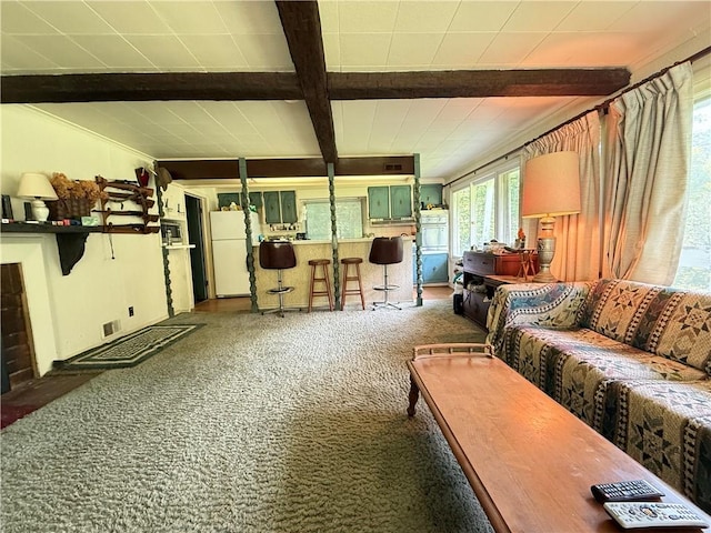 3067 N 3rd St, Jamestown, PA 16134 - carpeted living room featuring beamed ceiling and plenty of natural light