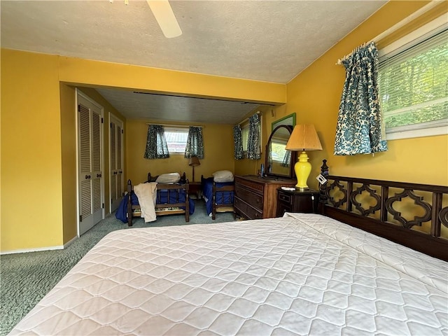 3067 N 3rd St, Jamestown, PA 16134 - carpeted bedroom with a closet, a textured ceiling, and a ceiling fan