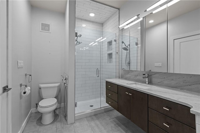 1825 Arcena St Unit 3, Downtown Pgh, PA 15219 - full bathroom with vanity, a shower stall, tile patterned flooring, and recessed lighting