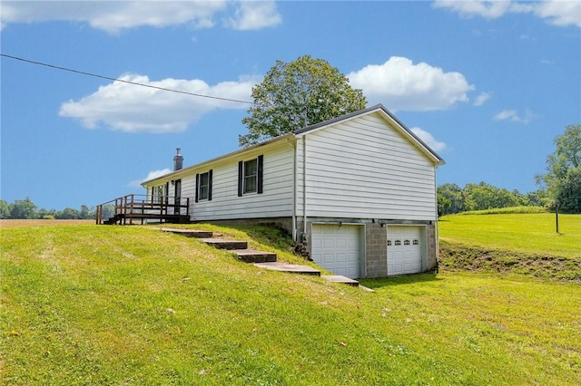 304 Wirsing Rd, Wharton Twp, PA 15440 - rear view of property with an attached garage, a yard, driveway, and a deck