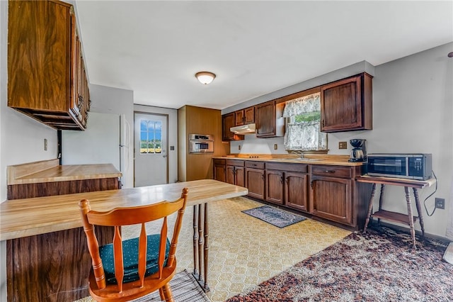 304 Wirsing Rd, Wharton Twp, PA 15440 - kitchen with stainless steel microwave, under cabinet range hood, healthy amount of natural light, and freestanding refrigerator