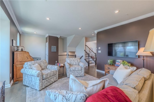 812 Theda Dori St, Cranberry Twp, PA 16066 - living room with crown molding, wood finished floors, and recessed lighting