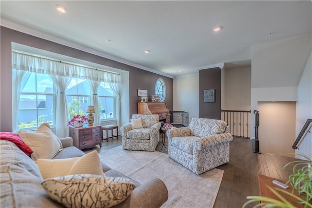 812 Theda Dori St, Cranberry Twp, PA 16066 - living area with crown molding, wood finished floors, and recessed lighting