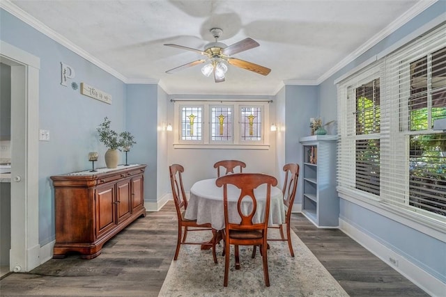 432 Kenmont Ave, Mt Lebanon, PA 15228 - dining area featuring dark wood-style floors, ceiling fan, and crown molding