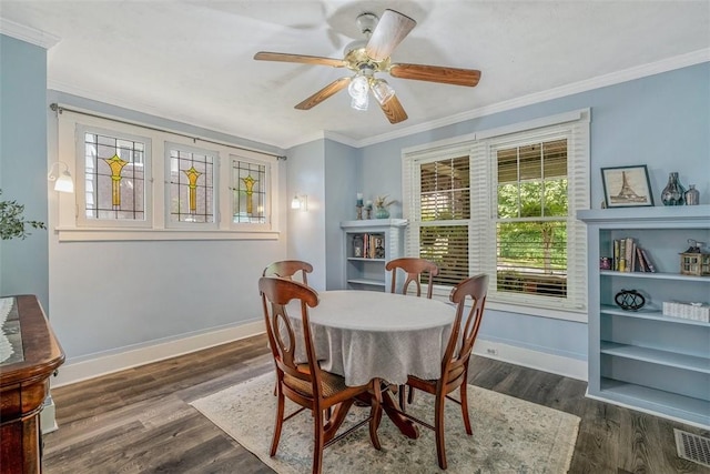 432 Kenmont Ave, Mt Lebanon, PA 15228 - dining area featuring plenty of natural light, ornamental molding, wood finished floors, and a ceiling fan
