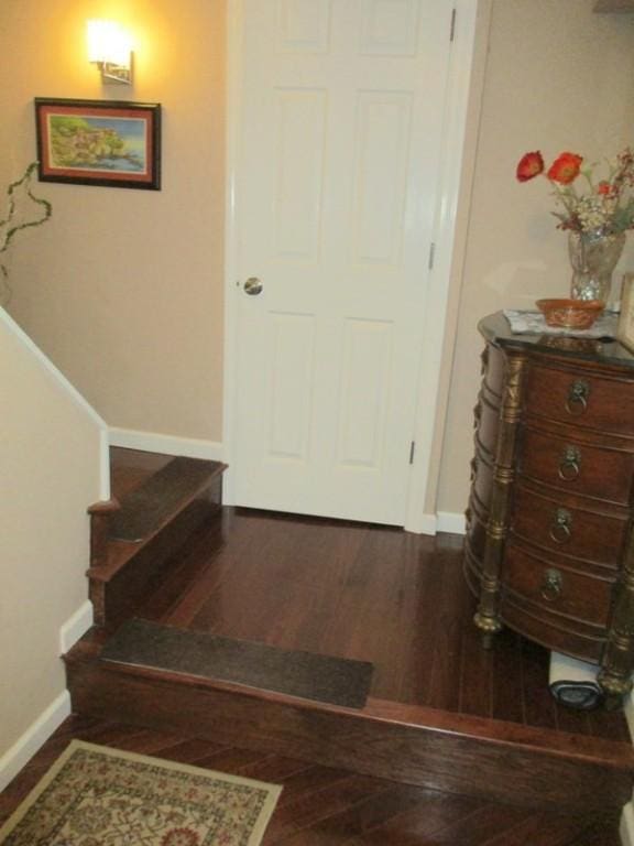 5025 Bocktown Rd, Hopewell Twp, PA 15001 - foyer entrance with dark wood finished floors and stairs