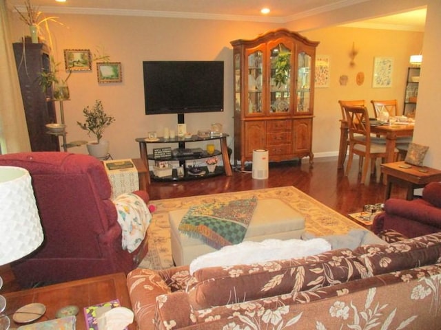 5025 Bocktown Rd, Hopewell Twp, PA 15001 - living room featuring wood finished floors, crown molding, and recessed lighting