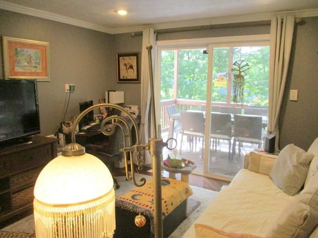 5025 Bocktown Rd, Hopewell Twp, PA 15001 - living room with ornamental molding, wood finished floors, and recessed lighting