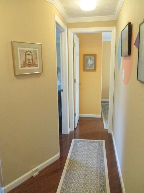 5025 Bocktown Rd, Hopewell Twp, PA 15001 - hallway featuring ornamental molding and dark wood-type flooring