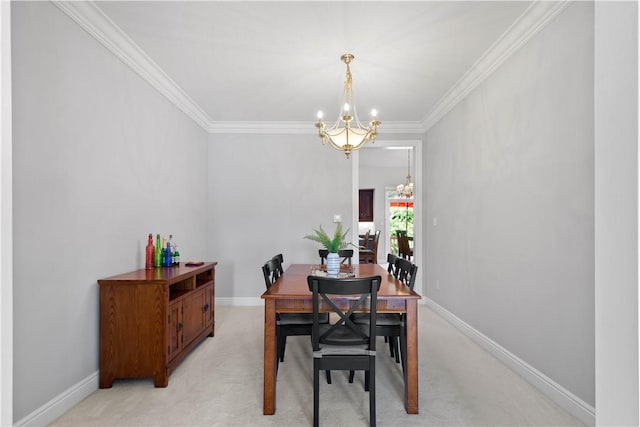 228 Highpointe Dr, Pittsburgh, PA 15220 - dining area with a chandelier, crown molding, and light colored carpet