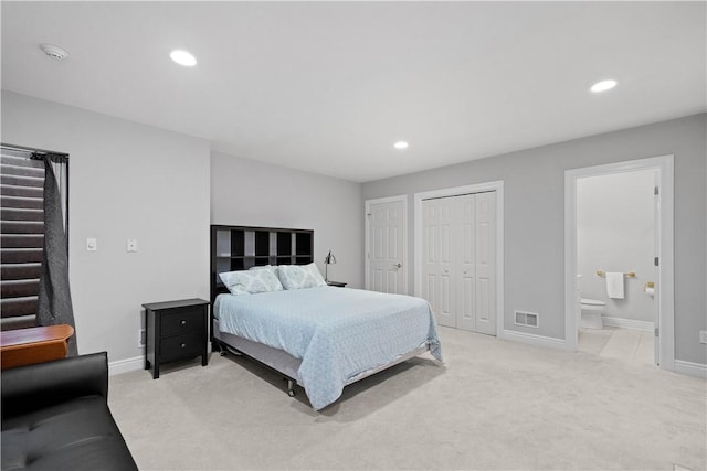 228 Highpointe Dr, Pittsburgh, PA 15220 - bedroom featuring light carpet, recessed lighting, a closet, and ensuite bath