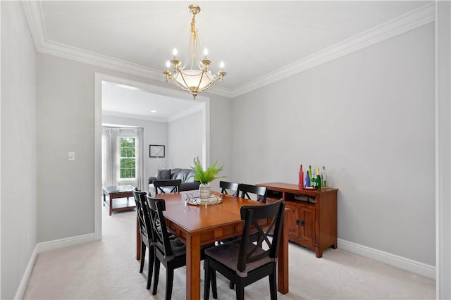 228 Highpointe Dr, Pittsburgh, PA 15220 - dining room with a chandelier, light carpet, and crown molding