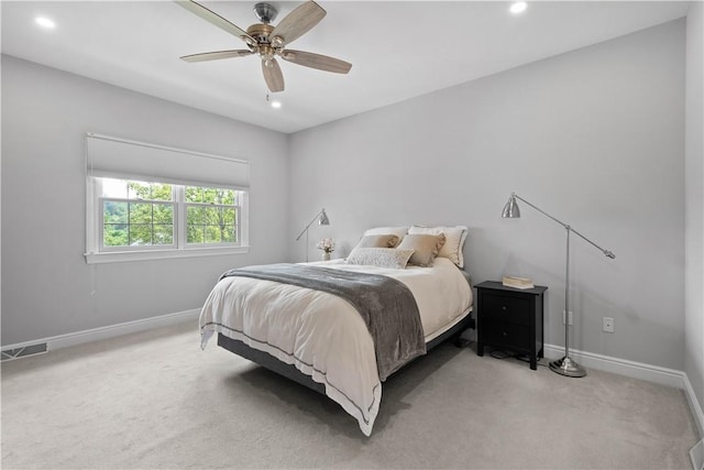 228 Highpointe Dr, Pittsburgh, PA 15220 - bedroom featuring light carpet, recessed lighting, and a ceiling fan
