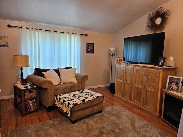 170 Laidleys Run Rd, West Finley, PA 15376 - living room with wood finished floors, lofted ceiling, and a textured ceiling