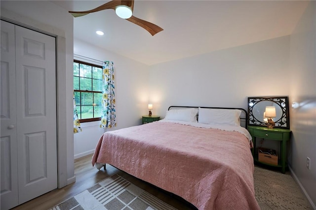 214 Youngs Ln, Sugarcreek, PA 16323 - bedroom featuring a ceiling fan, wood finished floors, and recessed lighting