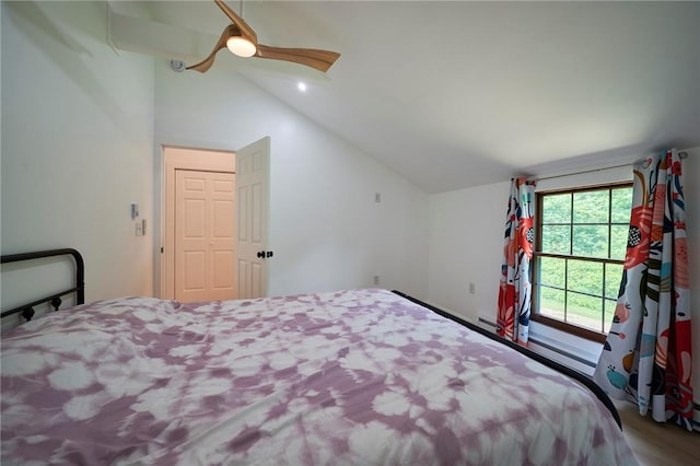 214 Youngs Ln, Sugarcreek, PA 16323 - bedroom with lofted ceiling, ceiling fan, and wood finished floors