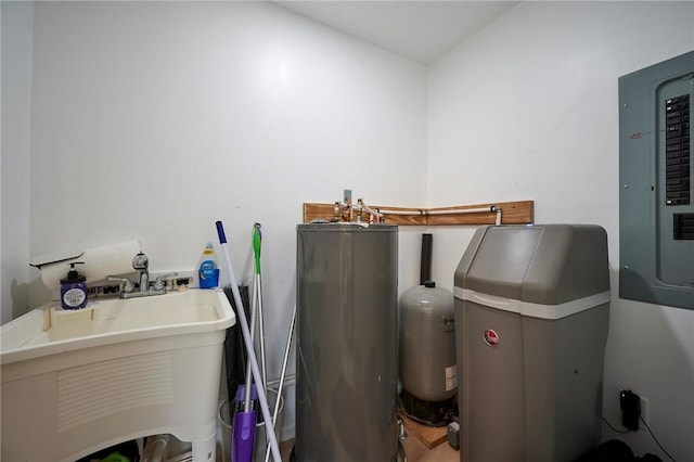 214 Youngs Ln, Sugarcreek, PA 16323 - laundry area featuring water heater and electric panel