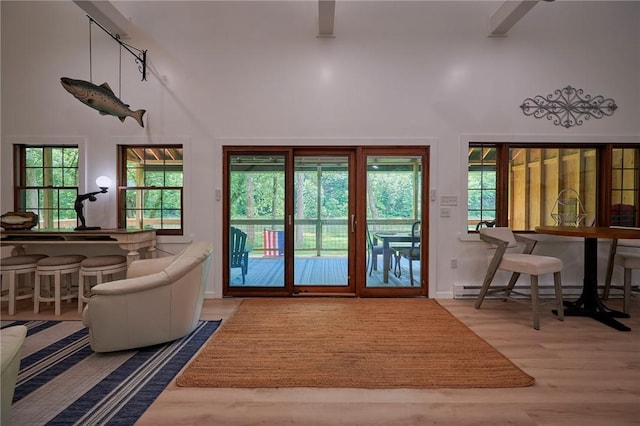 214 Youngs Ln, Sugarcreek, PA 16323 - entryway featuring a high ceiling, wood finished floors, healthy amount of natural light, baseboard heating, and rail lighting