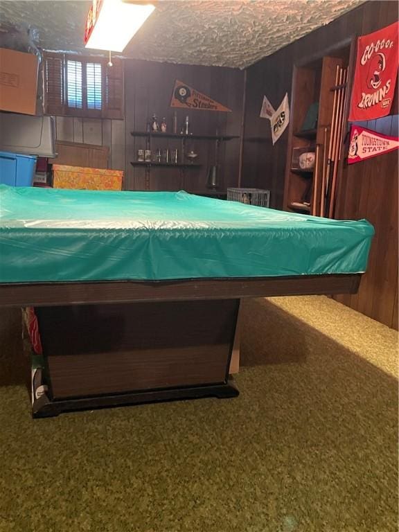 39 Hogue Rd, West Middlesex Boro, PA 16159 - playroom featuring wooden walls, a textured ceiling, and billiards