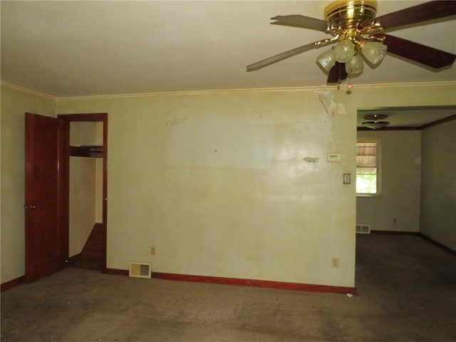 150 Marshall Dr, Penn Hills, PA 15235 - empty room featuring a ceiling fan, ornamental molding, and carpet floors