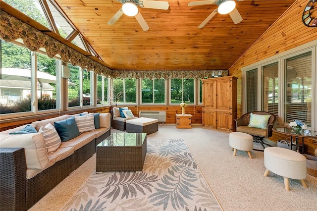 652 Cheyenne Trl, Jackson Twp, PA 16137 - sunroom / solarium with lofted ceiling, ceiling fan, a wall mounted air conditioner, and outdoor lounge area